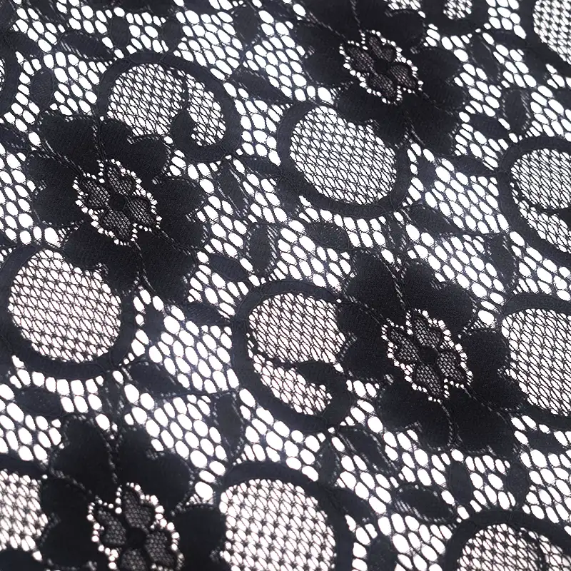 China Fabric for Skirt Lace Knit Fabric Polyester Spandex Black color buy from China wholesaler bulk order at wholesale price free worldwide shipping Alibaba