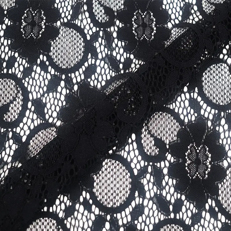China Fabric for Skirt Lace Knit Fabric Polyester Spandex Black color buy from China wholesaler bulk order at wholesale price free worldwide shipping Alibaba