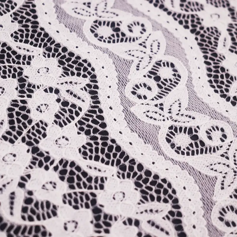 China Fabric for Skirt Lace Knit Fabric Nylon Spandex White color buy from China wholesaler bulk order at wholesale price free worldwide shipping Alibaba