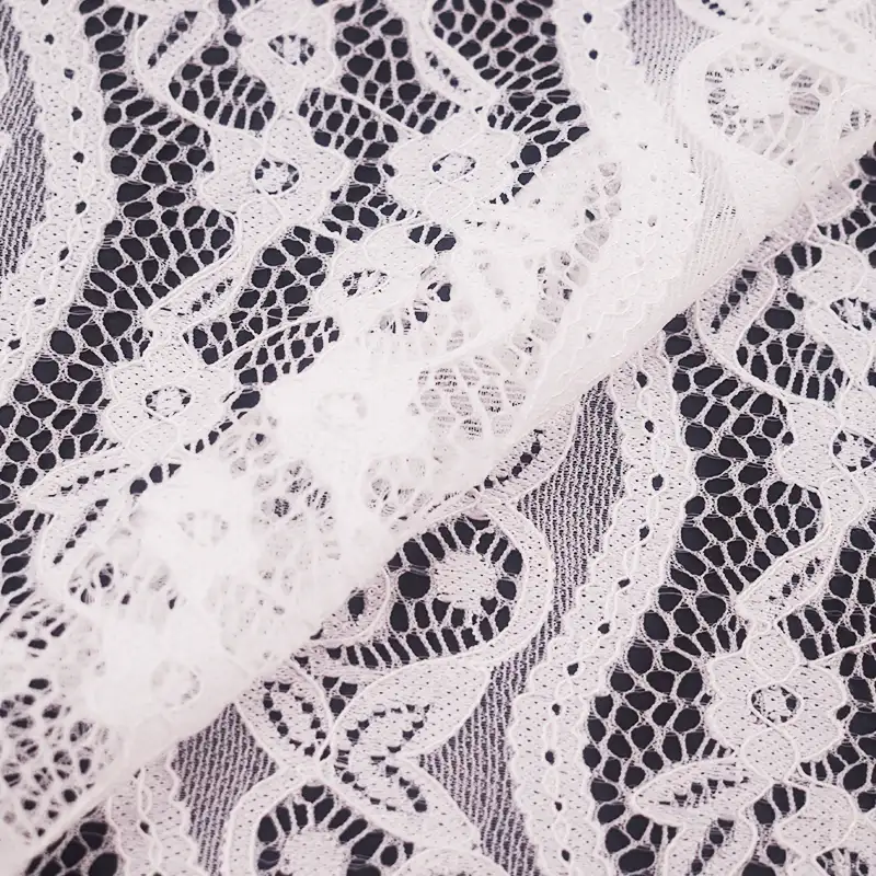 China Fabric for Skirt Lace Knit Fabric Nylon Spandex White color buy from China wholesaler bulk order at wholesale price free worldwide shipping Alibaba