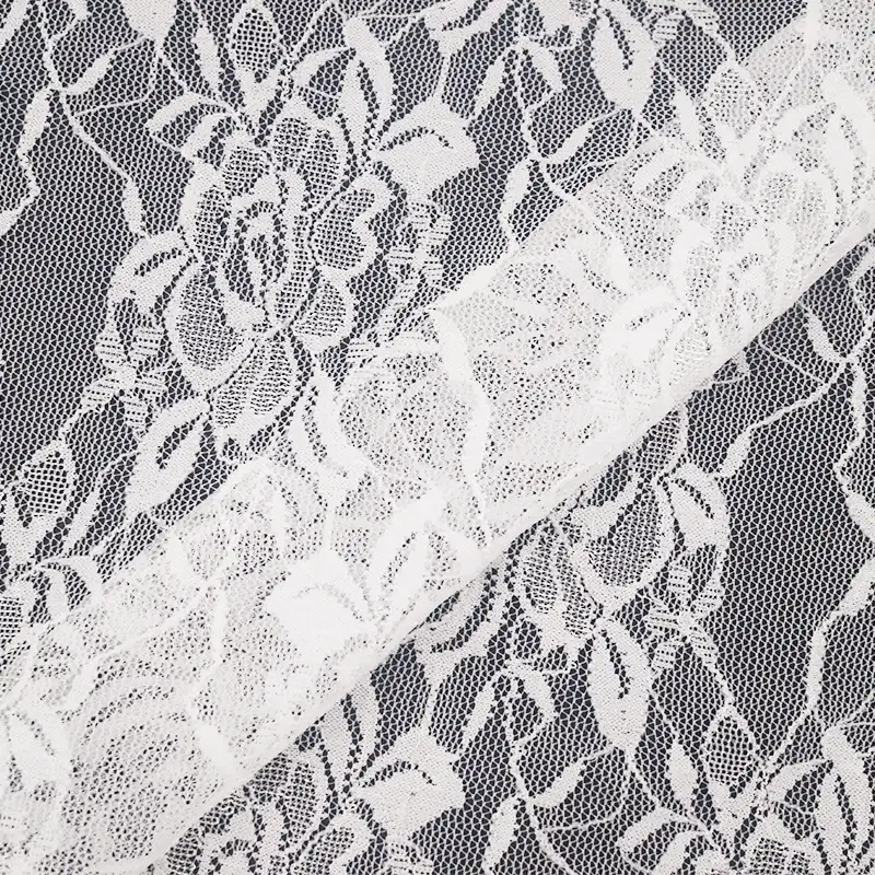 China Fabric for Skirt Lace Knit Fabric Nylon Spandex White color buy from China wholesaler bulk order at wholesale price free worldwide shipping Alibaba