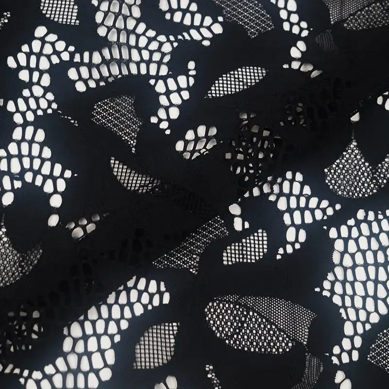China Fabric for Skirt Lace Knit Fabric Nylon Spandex Black color buy from China wholesaler bulk order at wholesale price free worldwide shipping Alibaba