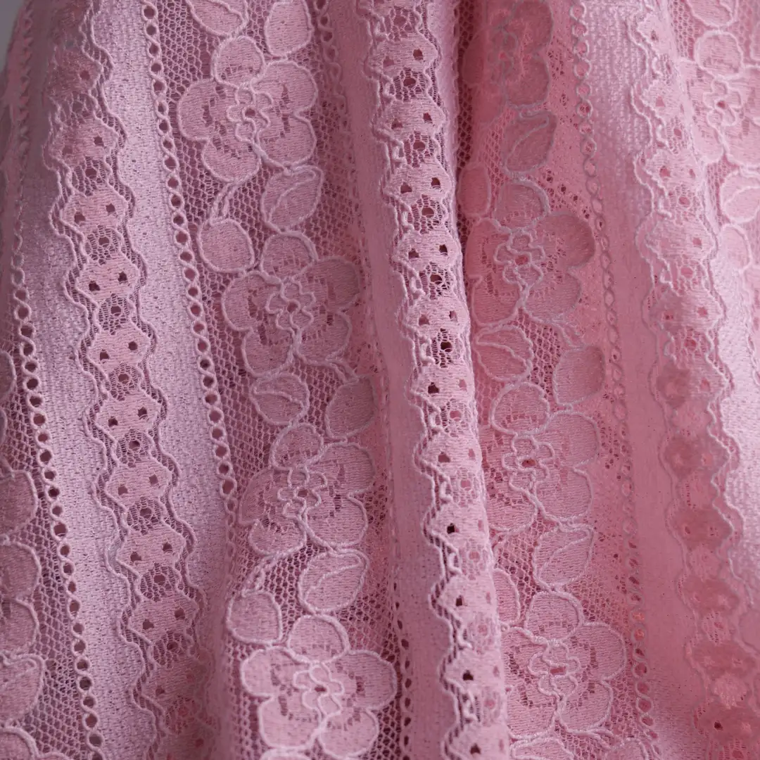 China Fabric for Skirt,Dresses (Cardigan Button)  Lace Knit Fabric Cotton Nylon Rayon Pink color buy from China wholesaler bulk order at wholesale price free worldwide shipping Alibaba