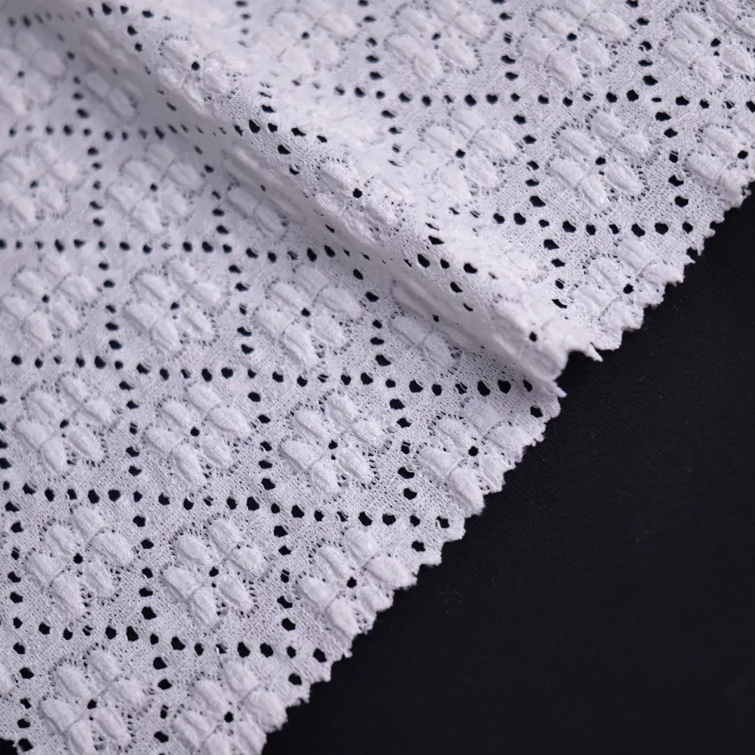 China Fabric for Polo Shirt,Skirt Lace Knit Fabric Spandex Polyester White color buy from China wholesaler bulk order at wholesale price free worldwide shipping Alibaba