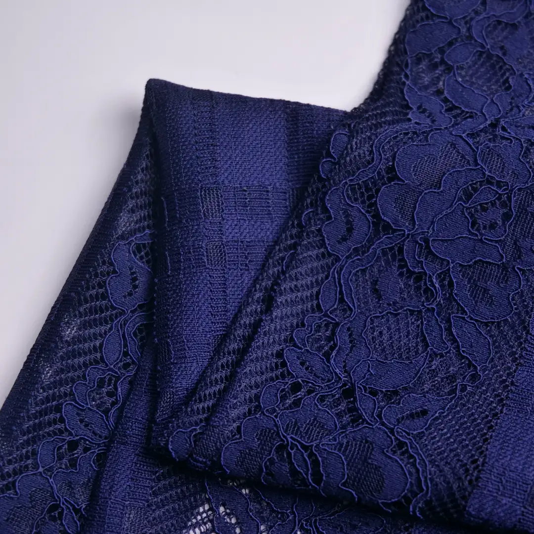 China Fabric for Skirt Lace Knit Fabric Nylon Cotton DarkBlue color buy from China wholesaler bulk order at wholesale price free worldwide shipping Alibaba