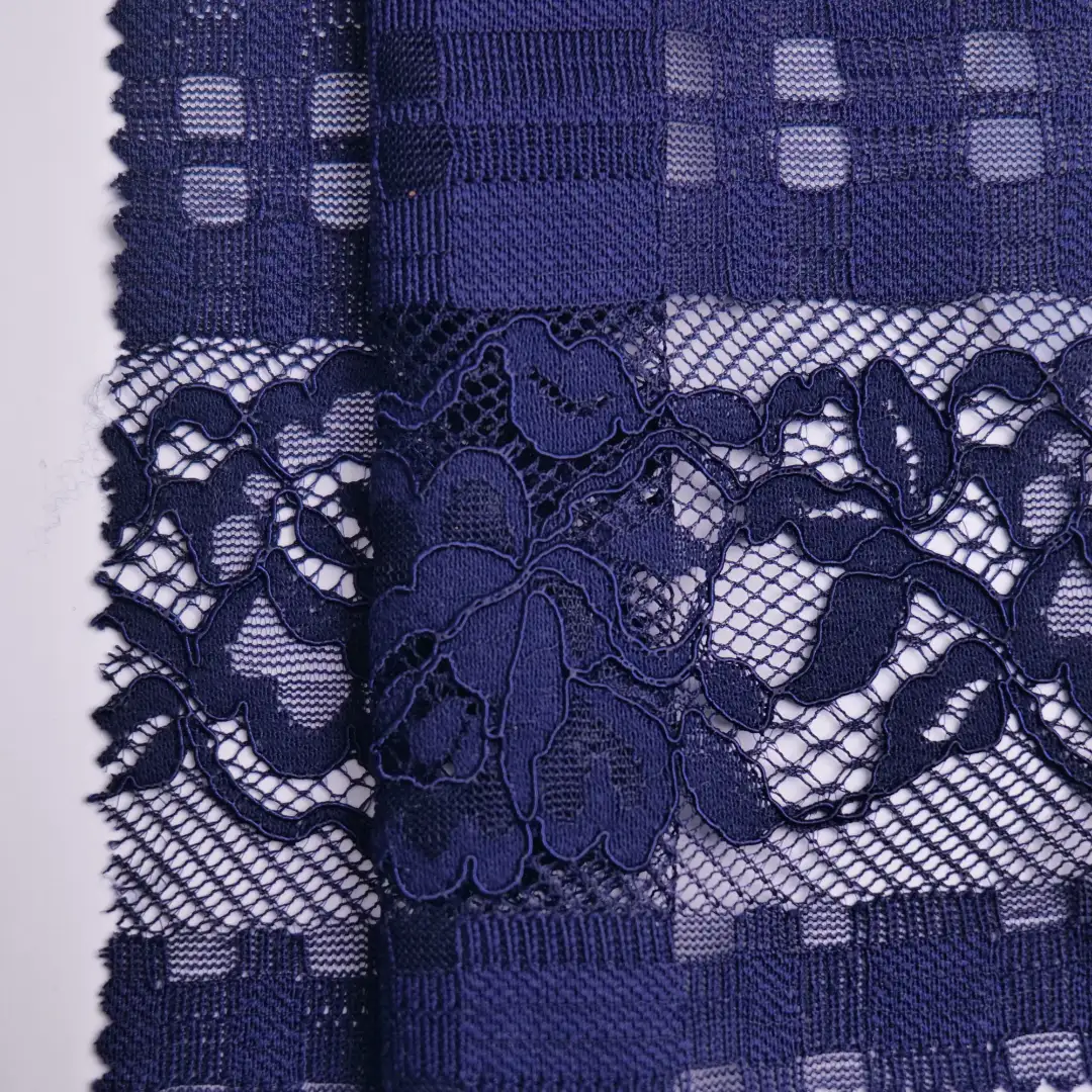 China Fabric for Skirt Lace Knit Fabric Nylon Cotton DarkBlue color buy from China wholesaler bulk order at wholesale price free worldwide shipping Alibaba