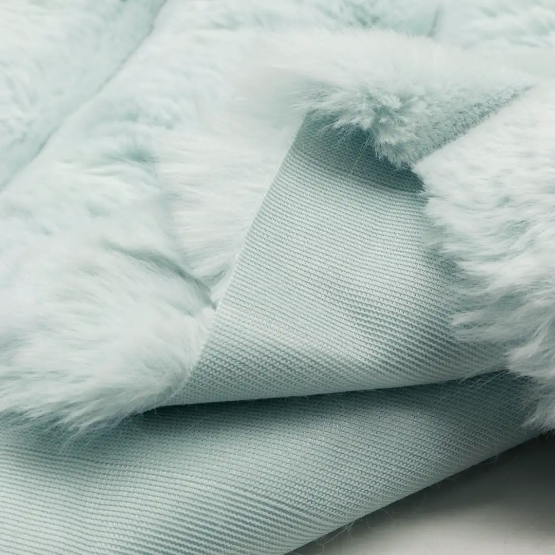 China Fabric for Crop Top Fake Fur Knit Fabric Polyester Lake blue color buy from China wholesaler bulk order at wholesale price free worldwide shipping Alibaba