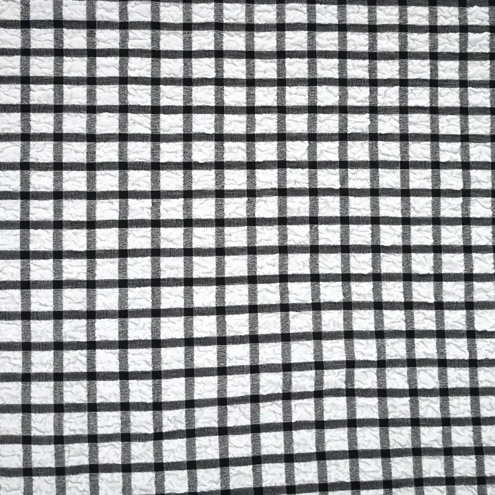 India Fabric for Shirt,Pants,Blouse Polyester Seersucker Synthetic Woven Fabric Polyester Black/White Check color buy from India wholesaler bulk order at wholesale price free worldwide shipping Alibaba