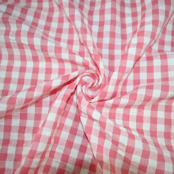 India Fabric for Shirt,Blouse,Crop Top Cotton Seersucker Natural Woven Fabric Cotton Pink Check color buy from India wholesaler bulk order at wholesale price free worldwide shipping Alibaba