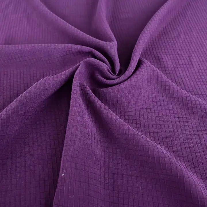 India Fabric for Blouse Poly Bubble Check Synthetic Woven Fabric Polyester Spandex Burgundy color buy from India wholesaler bulk order at wholesale price free worldwide shipping Alibaba