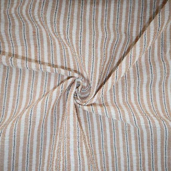 India Fabric for Shirt Cotton Crepe Natural Woven Fabric Cotton Beige White Stripe color buy from India wholesaler bulk order at wholesale price free worldwide shipping Alibaba