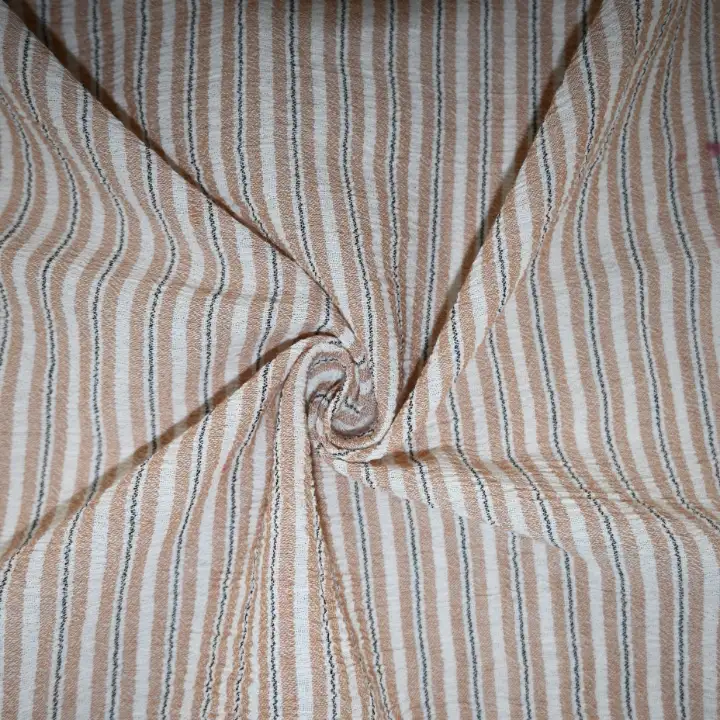 India Fabric for Shirt Cotton Crepe Natural Woven Fabric Cotton Beige White Stripe color buy from India wholesaler bulk order at wholesale price free worldwide shipping Alibaba