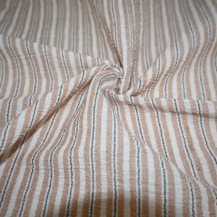India Fabric for Shirt Cotton Crepe Natural Woven Fabric Cotton Beige White Stripe color buy from India wholesaler bulk order at wholesale price free worldwide shipping Alibaba