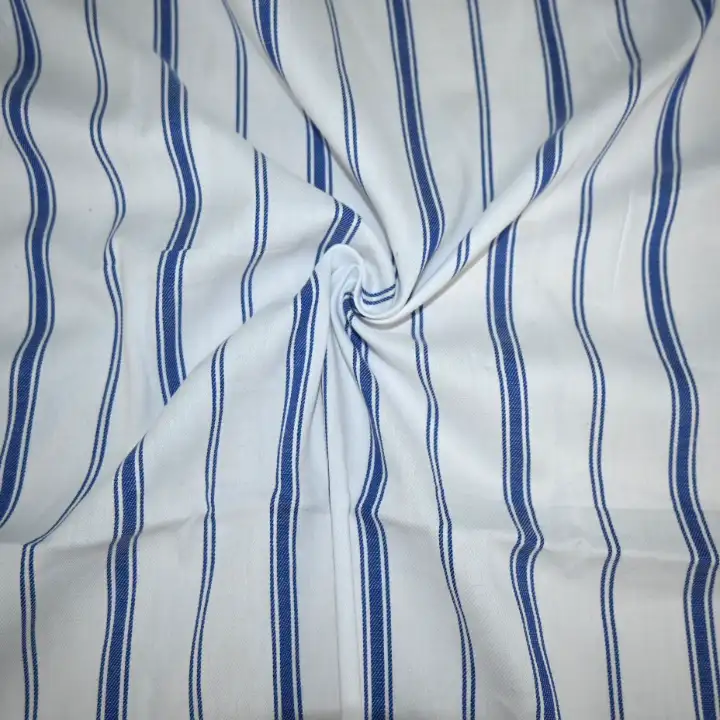 India Fabric for Shirt Cotton Stripe Natural Woven Fabric Cotton White Blue color buy from India wholesaler bulk order at wholesale price free worldwide shipping Alibaba