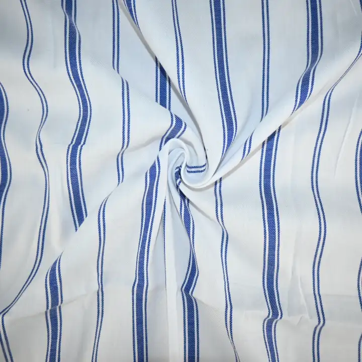 India Fabric for Shirt Cotton Stripe Natural Woven Fabric Cotton White Blue color buy from India wholesaler bulk order at wholesale price free worldwide shipping Alibaba
