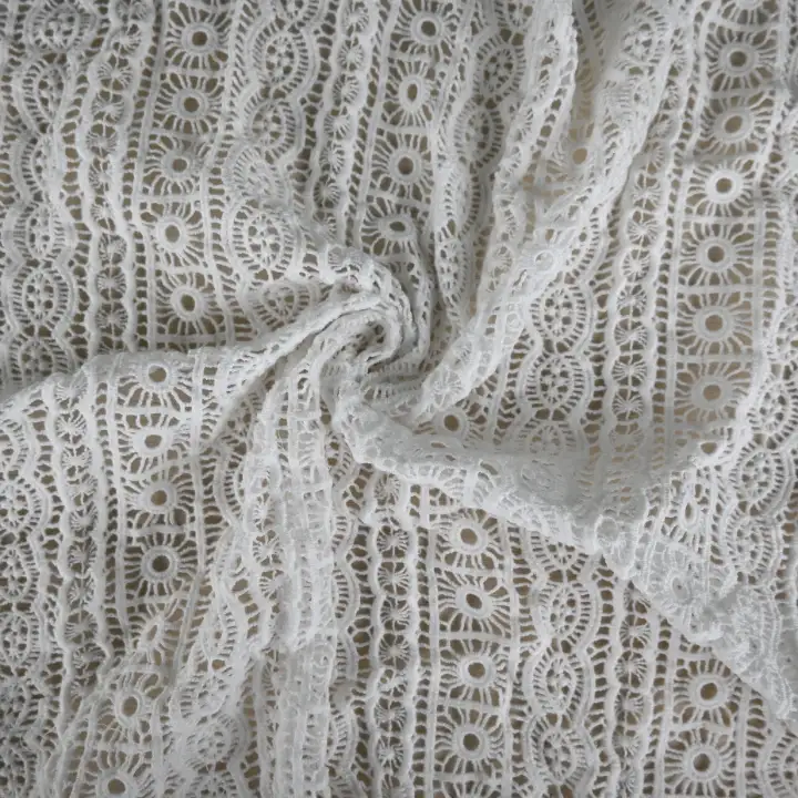 India Fabric for Dresses (Cardigan Open)  Chemical schiffli Synthetic Woven Fabric Polyester white color buy from India wholesaler bulk order at wholesale price free worldwide shipping Alibaba