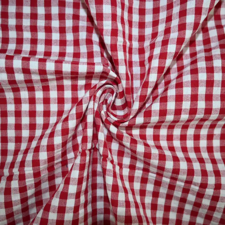 India Fabric for Shirt Cotton Seersucker Natural Woven Fabric Cotton Red Check color buy from India wholesaler bulk order at wholesale price free worldwide shipping Alibaba