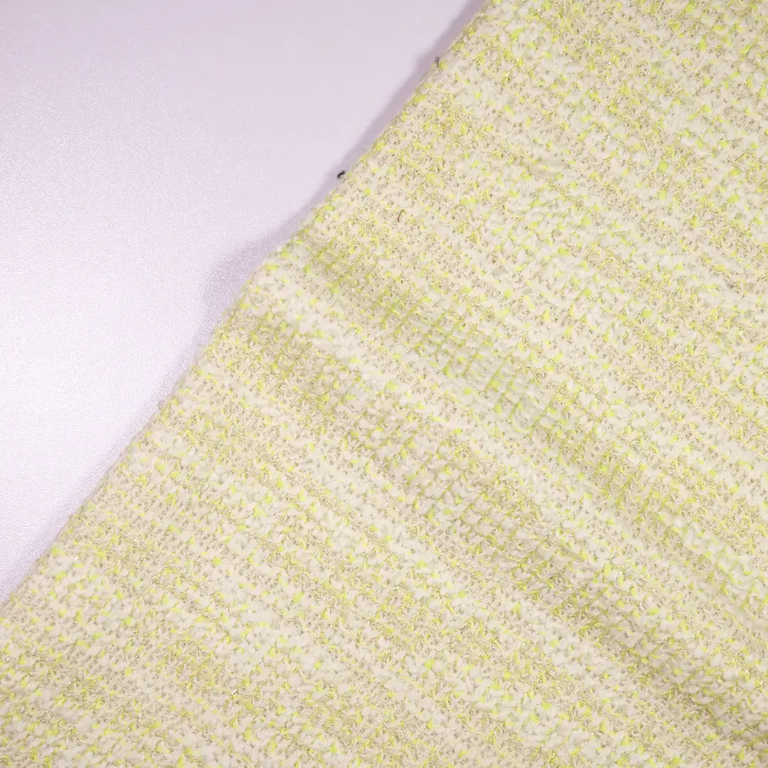 China Fabric for Overcoat,Suit,Open Cardigan ,Dresses (Pullover) ,Skirt  Jacquard Knit Fabric Cotton Polyester Lurex Yellow color buy from China wholesaler bulk order at wholesale price free worldwide shipping Alibaba