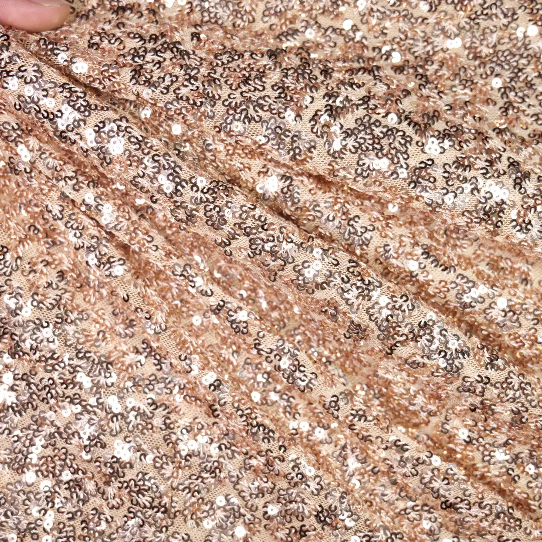 China Fabric for Ladies Vest ,Skirt  Sequined Mesh Fabric Knit Fabric Polyester Spandex Antique White color buy from China wholesaler bulk order at wholesale price free worldwide shipping Alibaba