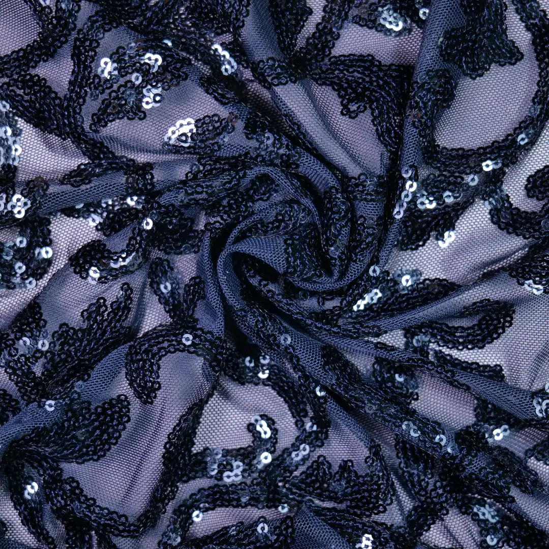 China Fabric for T-Shirt,Skirt  Sequined Mesh Fabric Knit Fabric Polyester Spandex Navy color buy from China wholesaler bulk order at wholesale price free worldwide shipping Alibaba