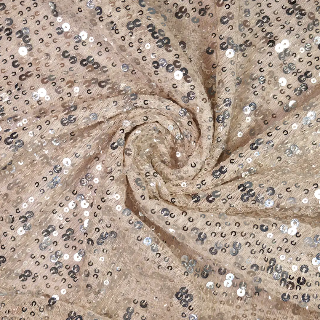 China Fabric for Skirt  Sequined Mesh Fabric Knit Fabric Polyester Antique White color buy from China wholesaler bulk order at wholesale price free worldwide shipping Alibaba