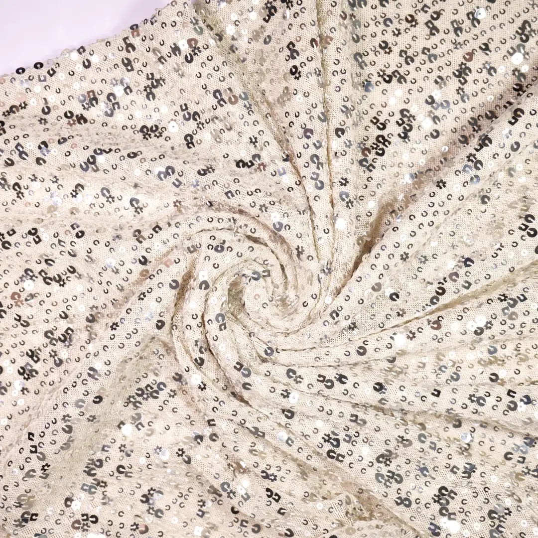 China Fabric for Skirt  Sequined Mesh Fabric Knit Fabric Polyester Bisque color buy from China wholesaler bulk order at wholesale price free worldwide shipping Alibaba