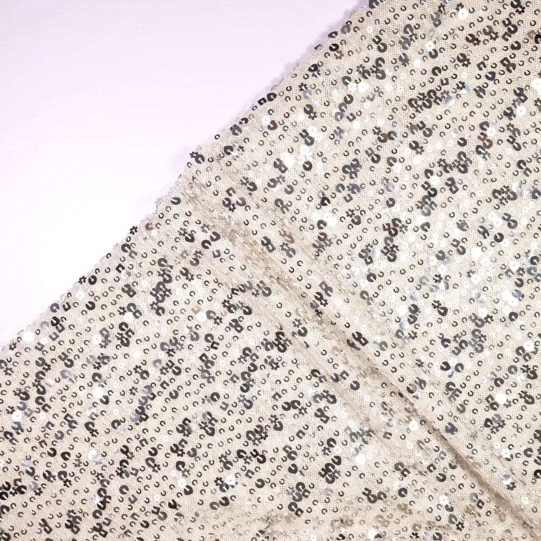 China Fabric for Skirt  Sequined Mesh Fabric Knit Fabric Polyester Bisque color buy from China wholesaler bulk order at wholesale price free worldwide shipping Alibaba