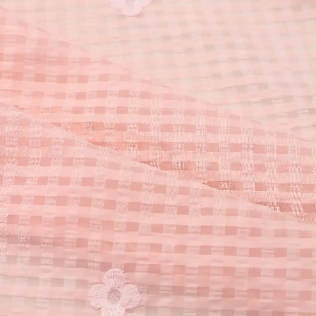 China Fabric for Blouse,Skirt Schiffli Synthetic Woven Fabric Nylon Polyester Tencel pink color buy from China wholesaler bulk order at wholesale price free worldwide shipping Alibaba