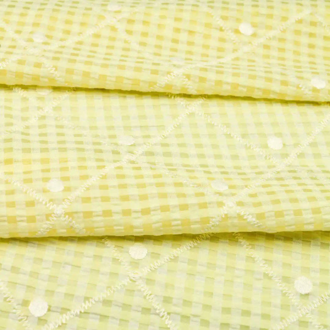 China Fabric for Blouse,Skirt Schiffli Synthetic Woven Fabric Nylon Polyester Tencel yellow color buy from China wholesaler bulk order at wholesale price free worldwide shipping Alibaba