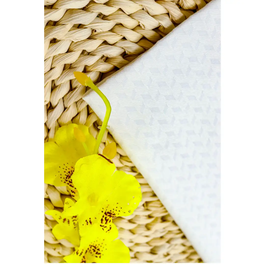 China Fabric for Blouse Jacquard Woven Blended Fabric Rayon Nylon Spandex white color buy from China wholesaler bulk order at wholesale price free worldwide shipping Alibaba