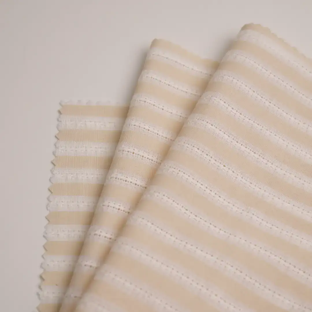 China Fabric for Blouse,Skirt,Shirt Long Sleeve Button ,Over Shirt CVC Jacquard Woven Blended Fabric Cotton Polyester Color Stripe color buy from China wholesaler bulk order at wholesale price free worldwide shipping Alibaba