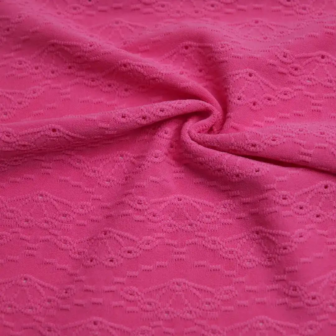 China Fabric for Shirt,Dresses (Pullover)  Weft Jacquard Knit Fabric Polyester Spandex Pink color buy from China wholesaler bulk order at wholesale price free worldwide shipping Alibaba
