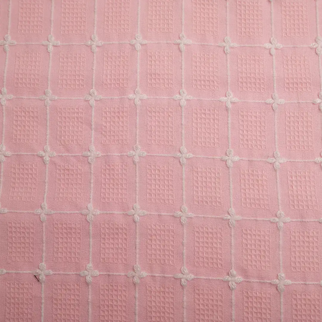 China Fabric for Blouse,Skirt,Shirt Long Sleeve Button  CVC Jacquard Woven Blended Fabric Cotton Polyester Pink & White color buy from China wholesaler bulk order at wholesale price free worldwide shipping Alibaba