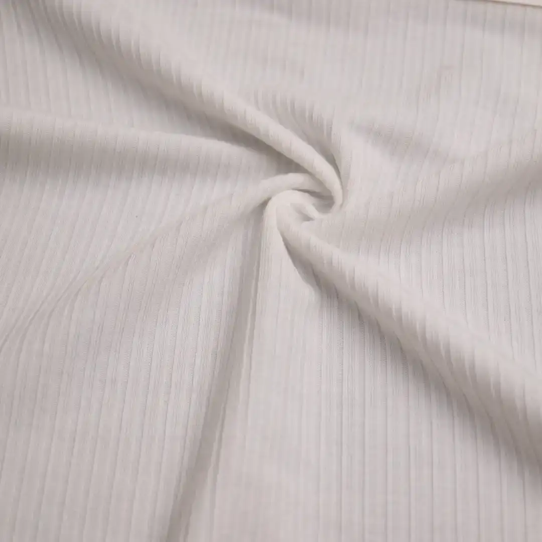 China Fabric for Hoodie,Ladies Vest  Rib Knit Fabric Polyester Rayon Spandex White color buy from China wholesaler bulk order at wholesale price free worldwide shipping Alibaba