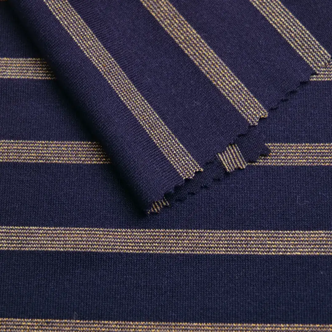 China Fabric for Ladies Vest ,Dresses (Pullover)  Hacci Knit Fabric Rayon Spandex Polyester Yd-Navy/Gold color buy from China wholesaler bulk order at wholesale price free worldwide shipping Alibaba