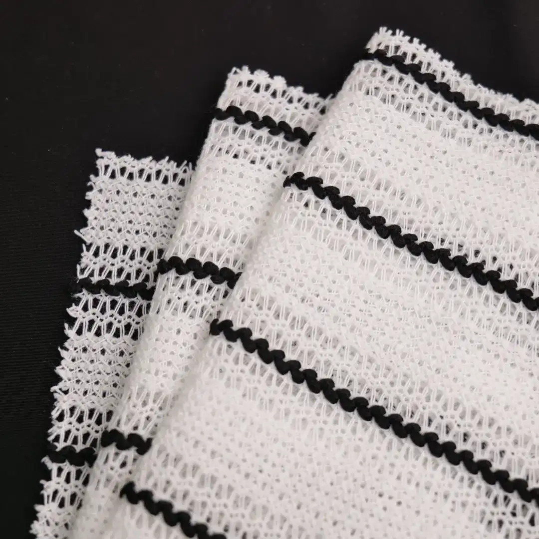 China Fabric for Tank Top,Open Cardigan ,Dresses (Cardigan Open)  Mesh Knit Fabric Polyester Yd-Black/White color buy from China wholesaler bulk order at wholesale price free worldwide shipping Alibaba