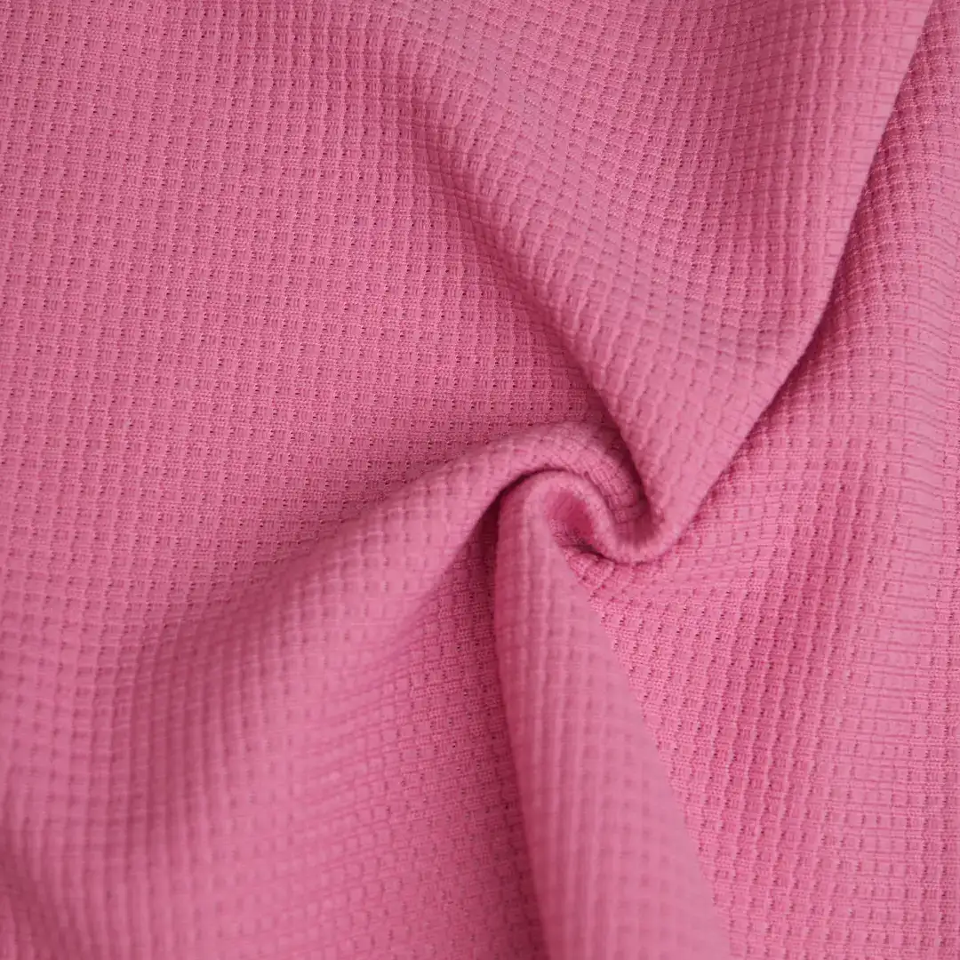 China Fabric for Hoodie Waffle Knit Fabric Polyester Pink color buy from China wholesaler bulk order at wholesale price free worldwide shipping Alibaba