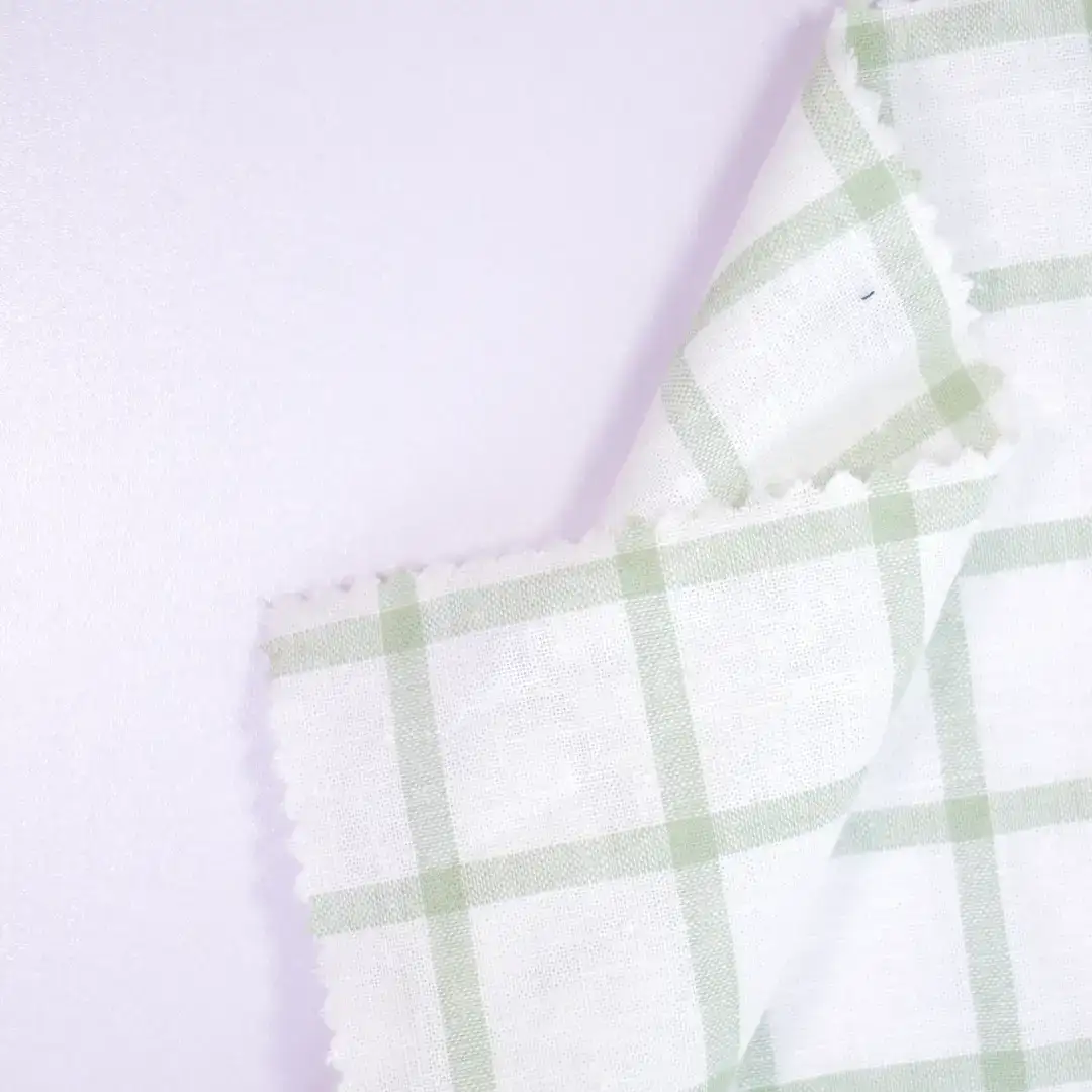 China Fabric for Blouse,Skirt,Over Shirt Linen/Rayon YD Plain Natural Woven Fabric Cotton Linen White Green Check color buy from China wholesaler bulk order at wholesale price free worldwide shipping Alibaba
