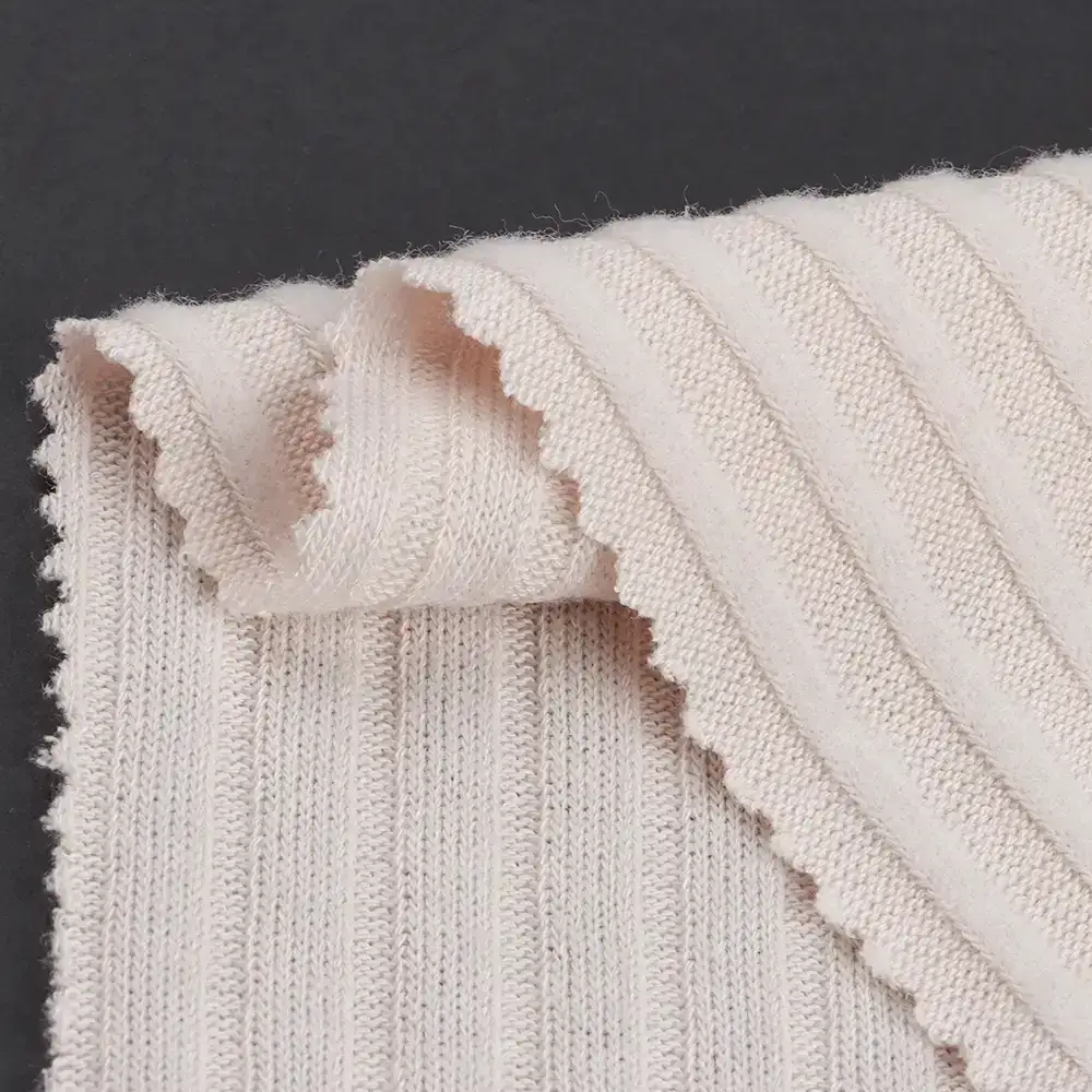 China Fabric for Tank Top,Crop Top,Hoodie Rib Knit Fabric Polyester Rayon Spandex Beige color buy from China wholesaler bulk order at wholesale price free worldwide shipping Alibaba