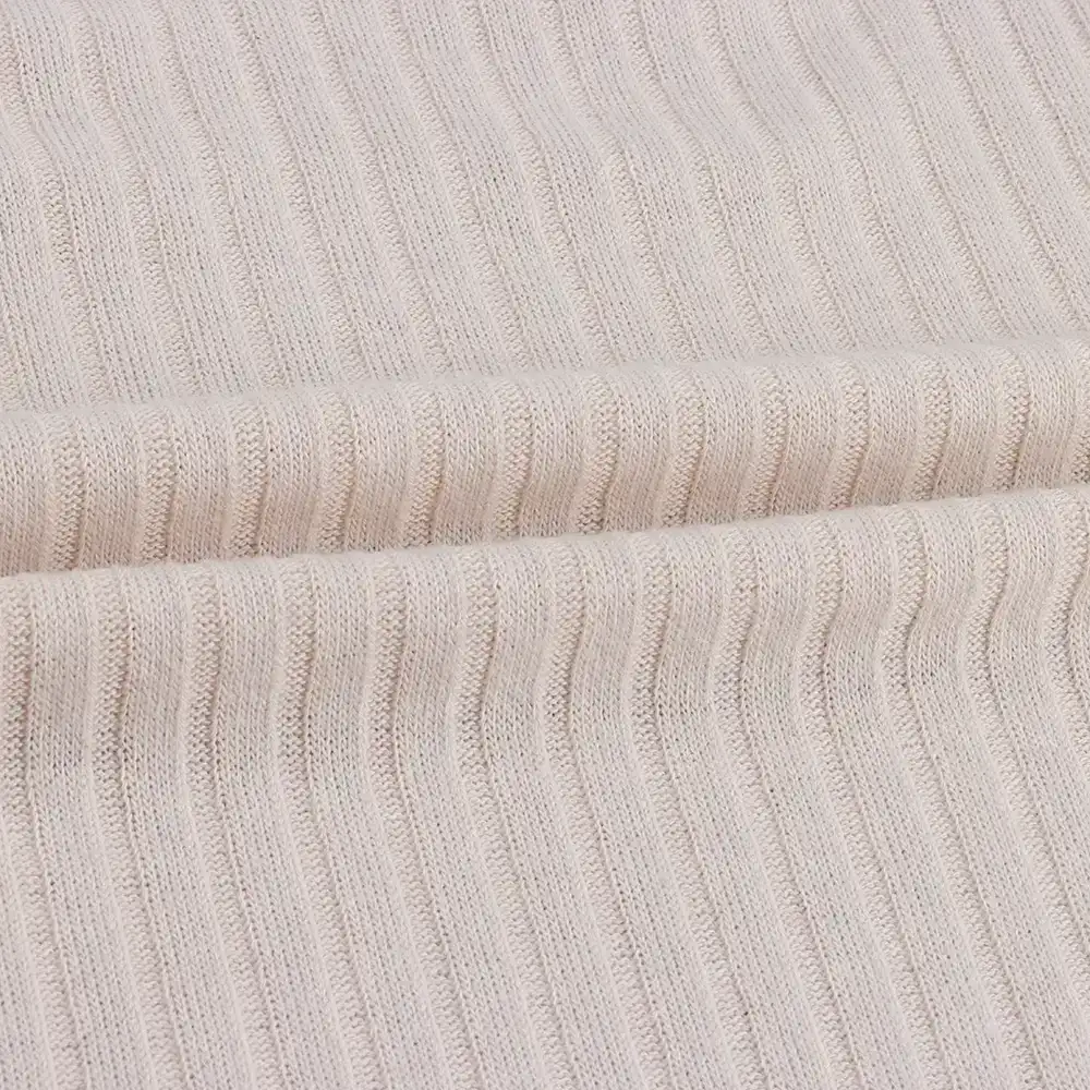 China Fabric for Tank Top,Crop Top,Hoodie Rib Knit Fabric Polyester Rayon Spandex Beige color buy from China wholesaler bulk order at wholesale price free worldwide shipping Alibaba