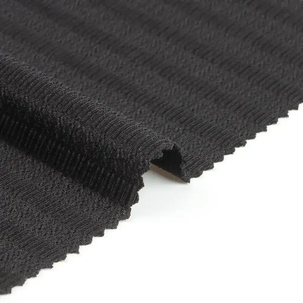China Fabric for T-shirt ,Polo T-shirt  Weft Jacquard Knit Fabric Polyester Spandex Solid- Black color buy from China wholesaler bulk order at wholesale price free worldwide shipping Alibaba