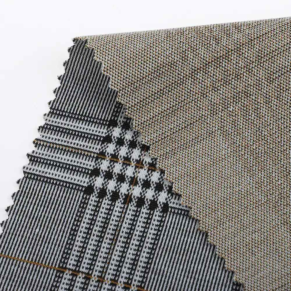 China Fabric for Blazer,Suit Weft Jacquard Knit Fabric Polyester Elastane colours color buy from China wholesaler bulk order at wholesale price free worldwide shipping Alibaba