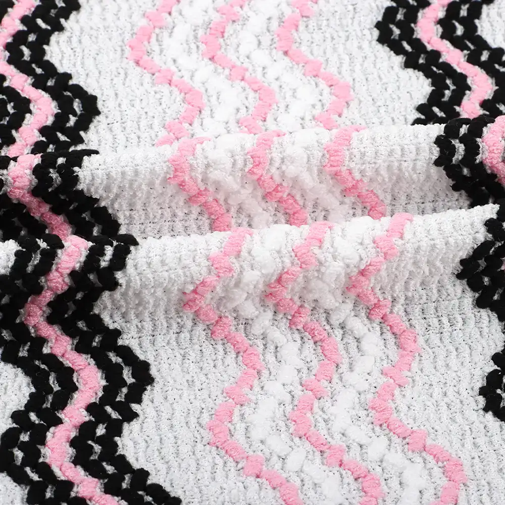 China Fabric for T-Shirt,Blouse,Dresses (Pullover)  Weft Jacquard Knit Fabric Polyester Elastane Pinky /white/ black color buy from China wholesaler bulk order at wholesale price free worldwide shipping Alibaba