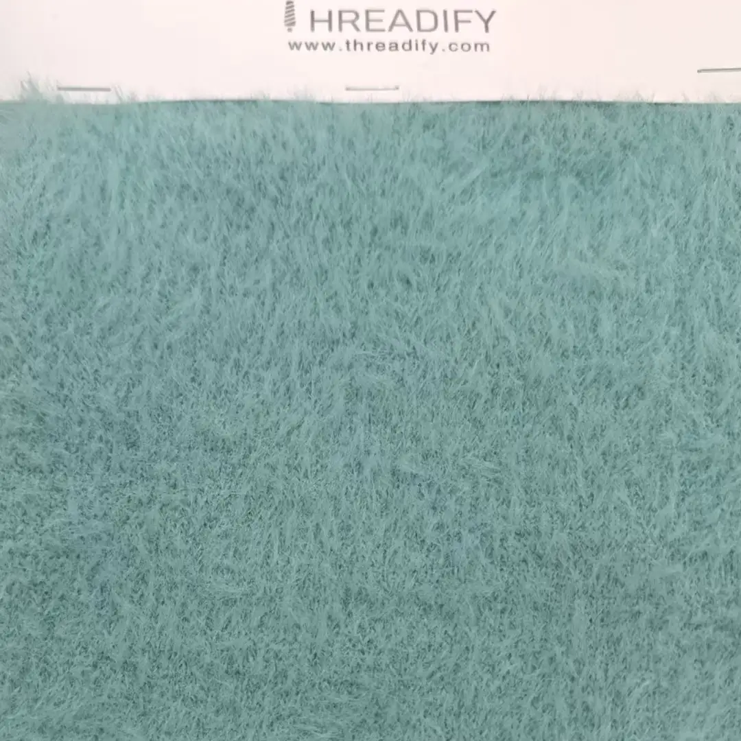 China Yarn for Round Neck Pullover (Sweater),Crew Neck Pullover (Sweater),Crop Top Pullover (Sweater),Hoodie  (Sweater),Dresses (Cardigan Open) (Sweater),Dresses (Cardigan Button) (Sweater),Dresses (Pullover) (Sweater) Feather Yarn Fancy Yarn Recycled Polyester Tiffany BIue color buy from China wholesaler bulk order at wholesale price free worldwide shipping Alibaba