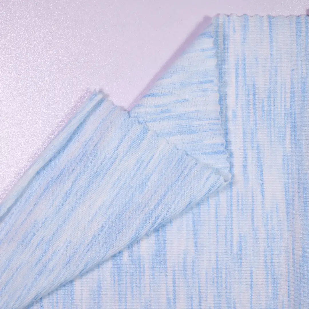 China Fabric for T-shirt ,Polo T-shirt  Single Jersey Knit Fabric Polyester Rayon Spandex white&blue color buy from China wholesaler bulk order at wholesale price free worldwide shipping Alibaba