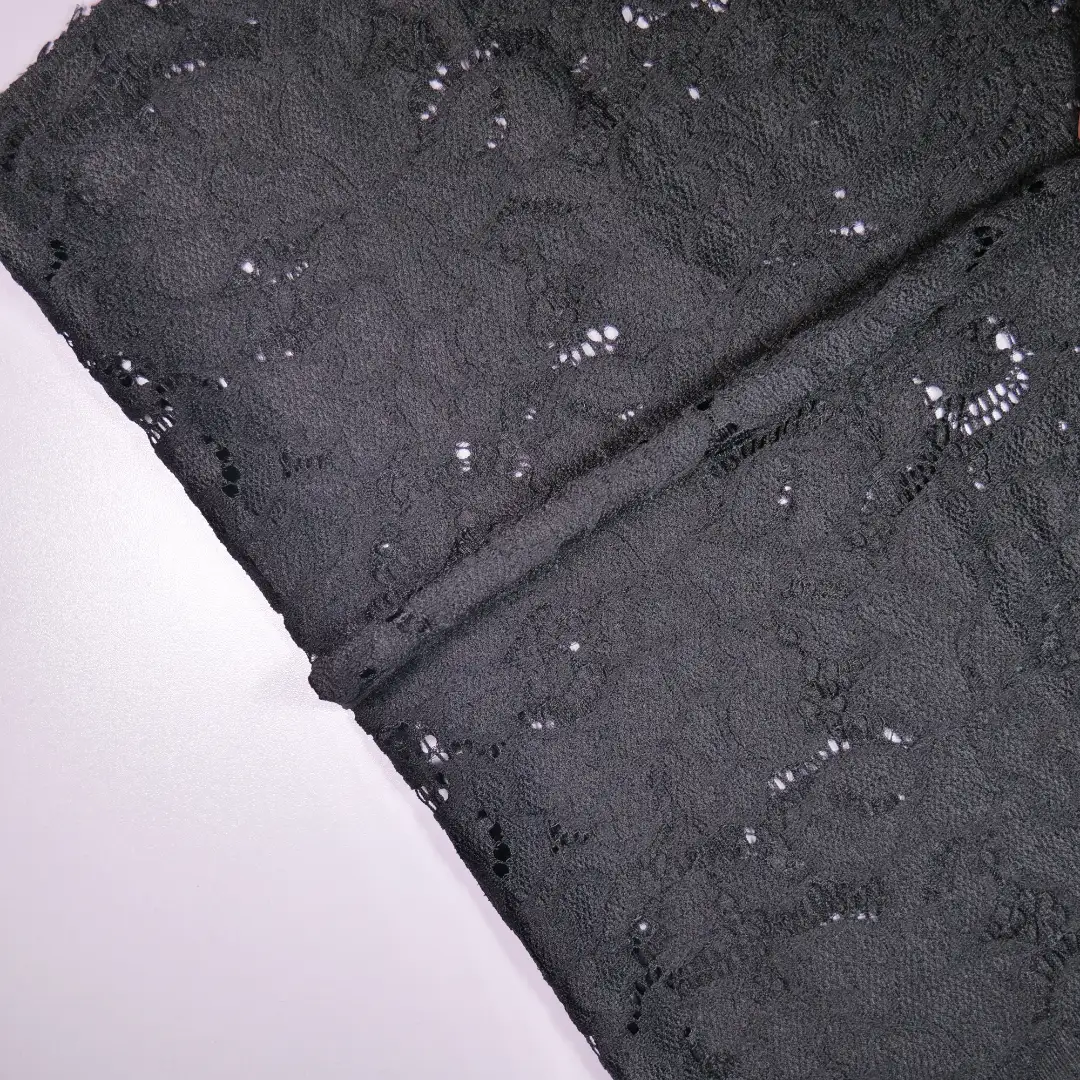 China Fabric for Blouse,Crop Top,Skirt Lace Knit Fabric Nylon Spandex Black color buy from China wholesaler bulk order at wholesale price free worldwide shipping Alibaba