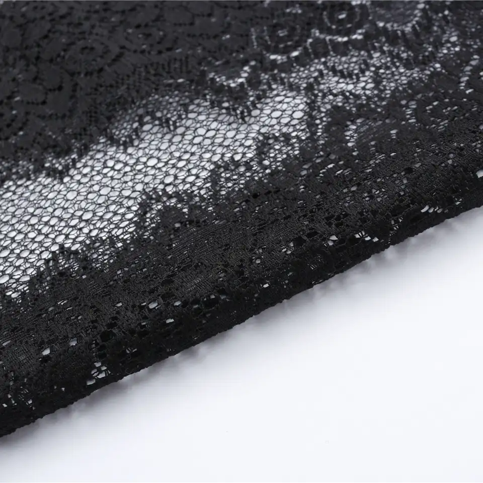 China Fabric for Blouse,Skirt,Dresses (Cardigan Open)  Lace Knit Fabric Polyester black color buy from China wholesaler bulk order at wholesale price free worldwide shipping Alibaba