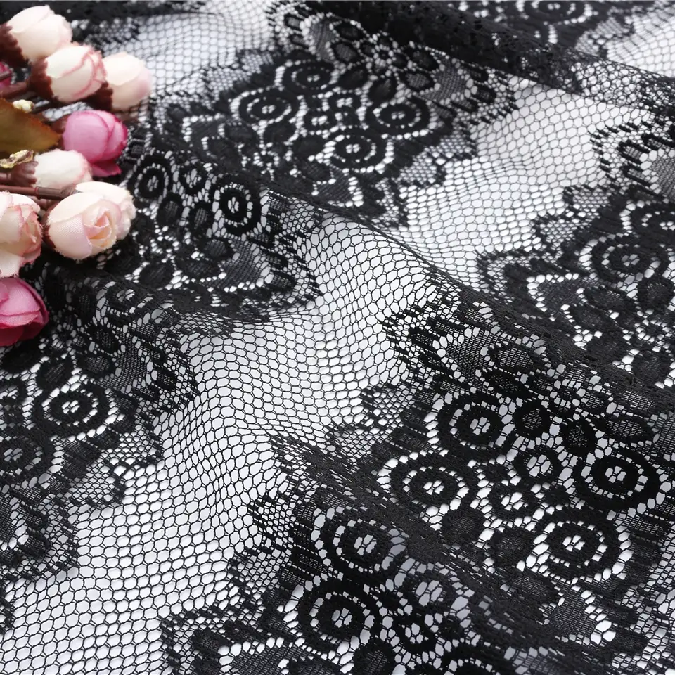 China Fabric for Blouse,Skirt,Dresses (Cardigan Open)  Lace Knit Fabric Polyester black color buy from China wholesaler bulk order at wholesale price free worldwide shipping Alibaba
