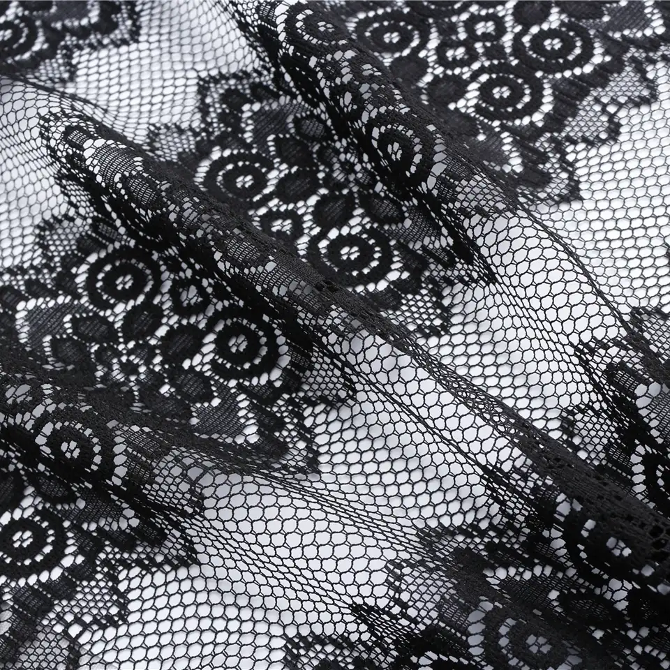 China Fabric for Blouse,Skirt,Dresses (Cardigan Open)  Lace Knit Fabric Polyester black color buy from China wholesaler bulk order at wholesale price free worldwide shipping Alibaba