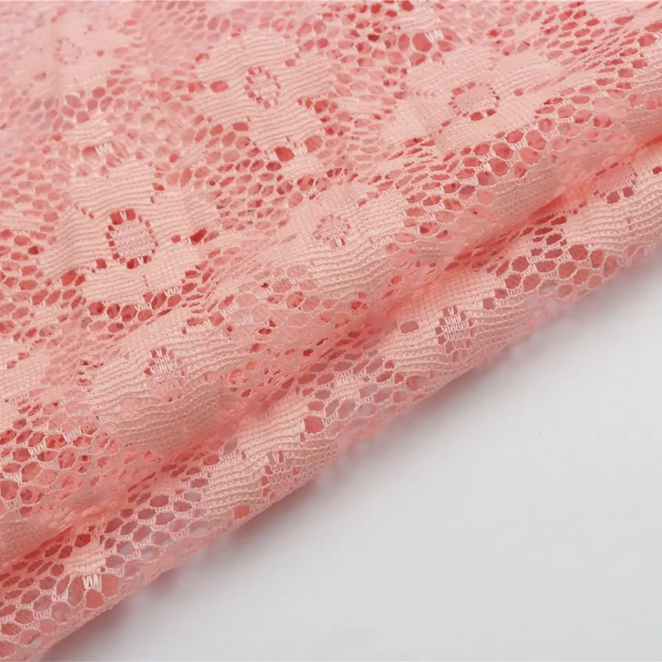 China Fabric for Blouse,Skirt,Dresses (Cardigan Open)  Lace Knit Fabric Polyester pink color buy from China wholesaler bulk order at wholesale price free worldwide shipping Alibaba